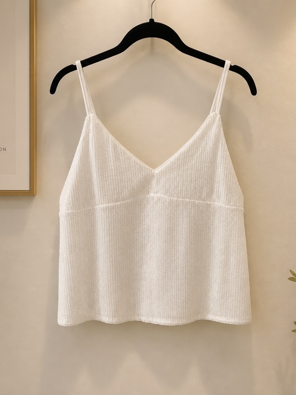 Hollister White sequin Textured V-Neck Double-Spaghetti Strap Cami